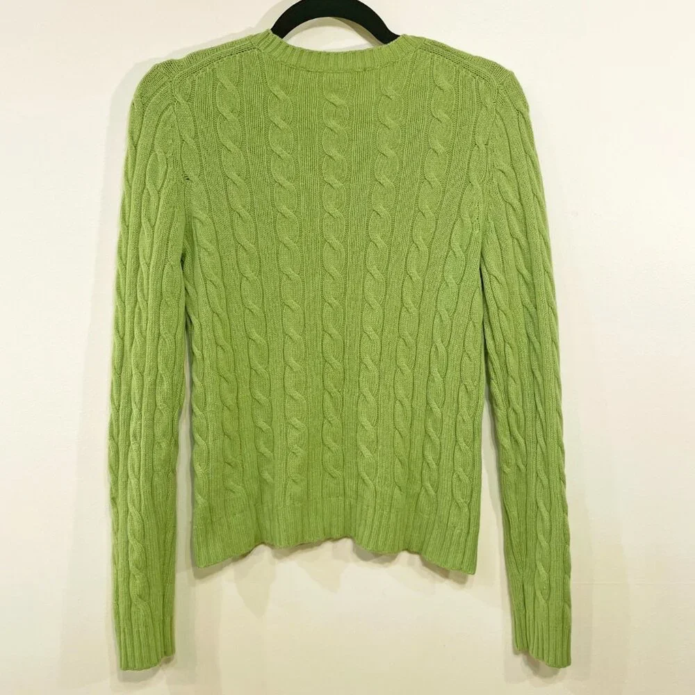 Vintage 100% Cashmere Cable Knit Sweater Lime Green Large EUC